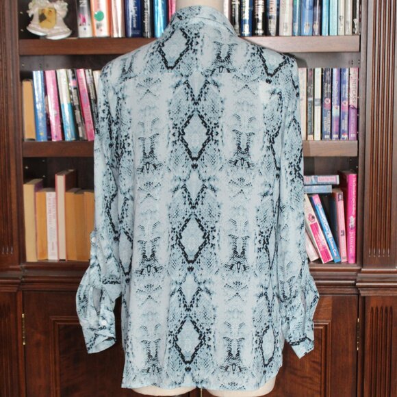 Snake Print Button Down Sheer Blouse - Picture 2 of 6